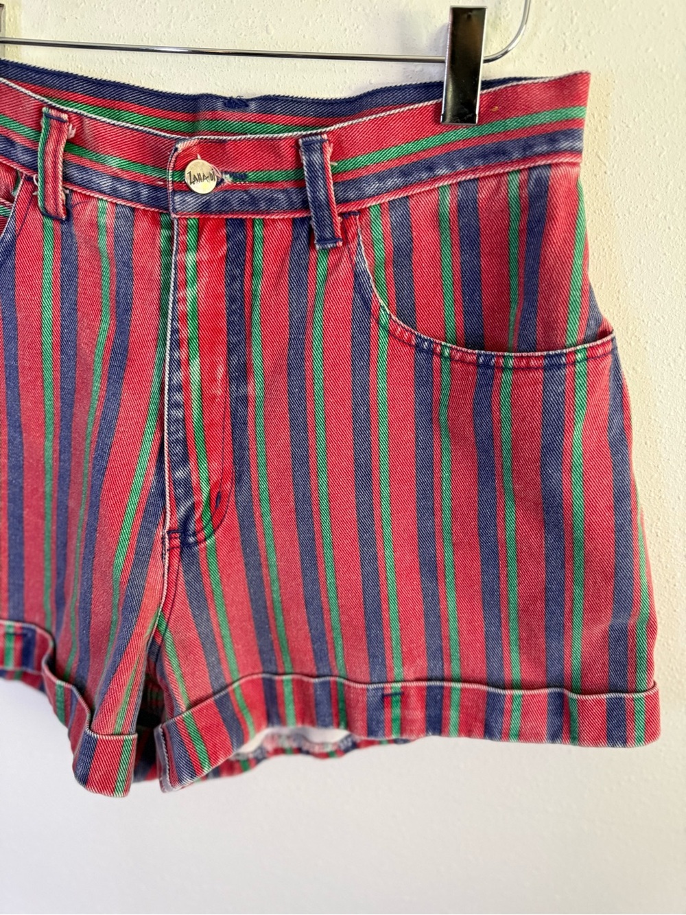 Vintage Striped Denim Shorts High Rise Novelty 90s Retro - Picture 2 of 9
